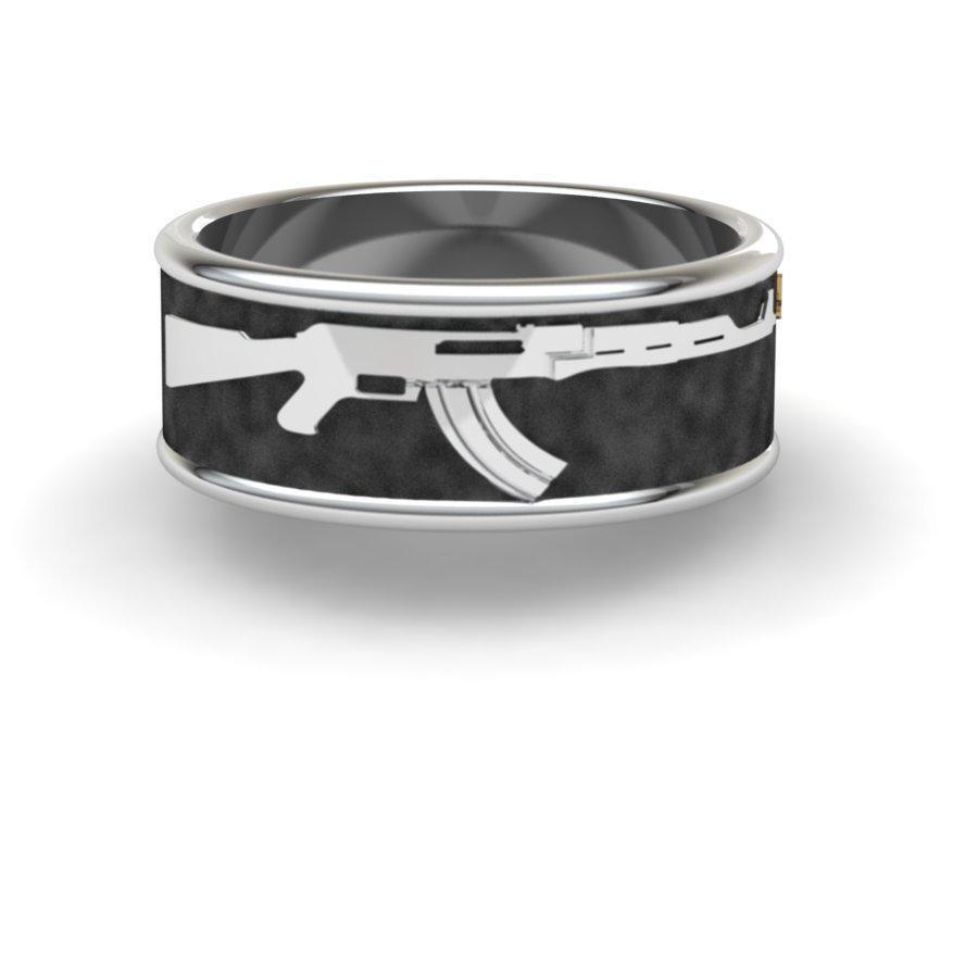 Sakcon Jewelers Ring Sterling Silver AK-47 Gun Ring 10mm