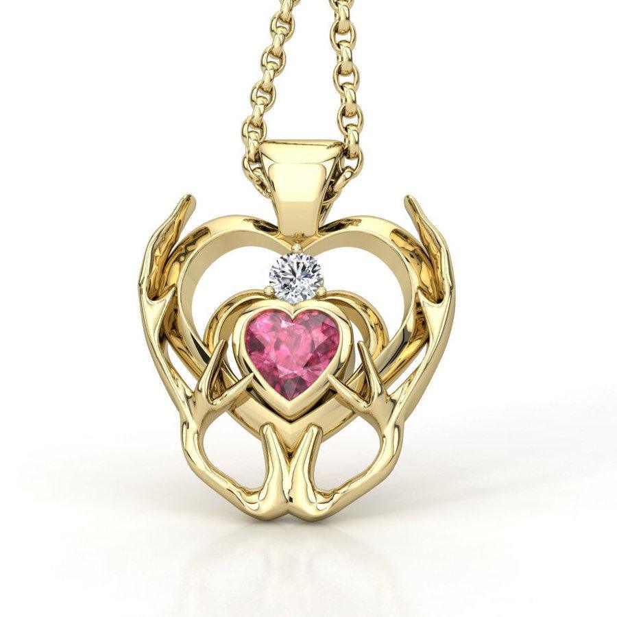 Sakcon Jewelers Pendant 14K Yellow Gold Heart Of The Deer-Antlered
