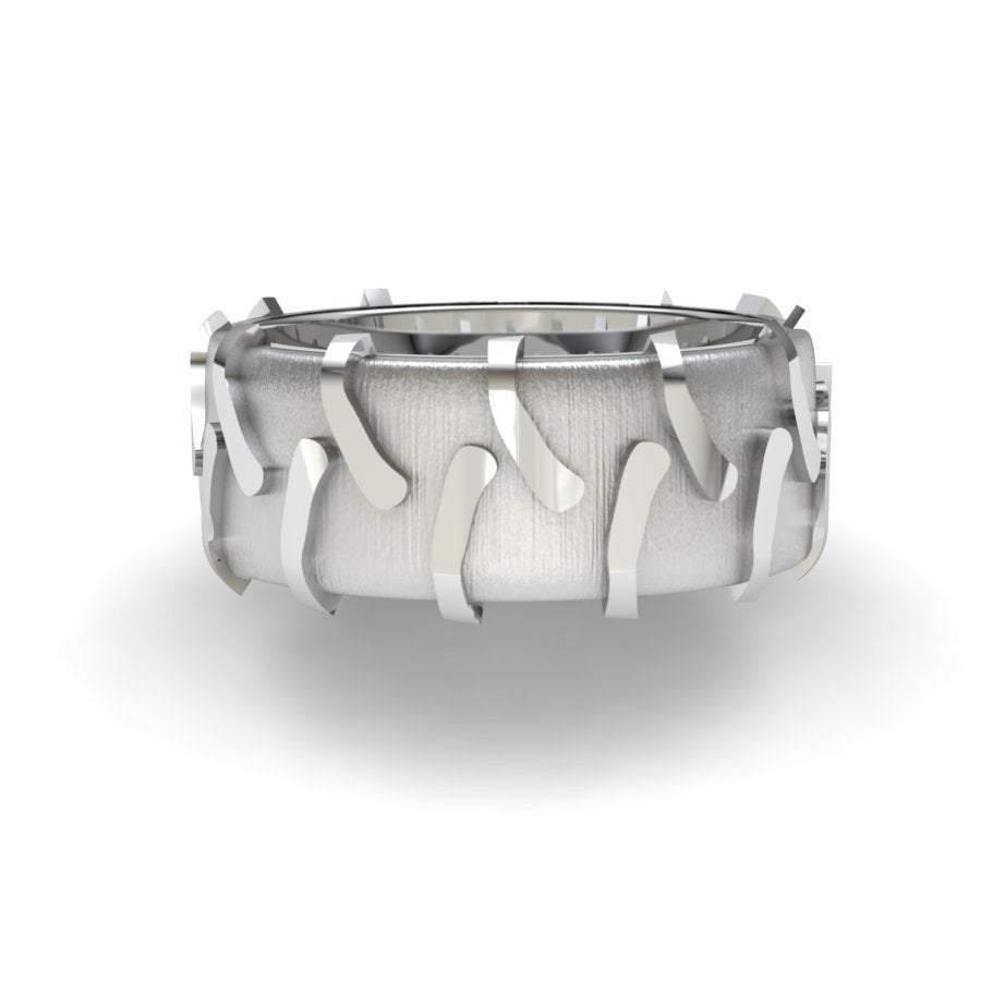 Sakcon Jewelers Ring 10k White Gold Tractor Tire Ring-10mm