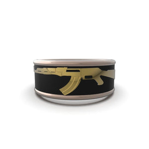 Sakcon Jewelers Ring 10k Yellow Gold AK-47 Gun Ring 10mm