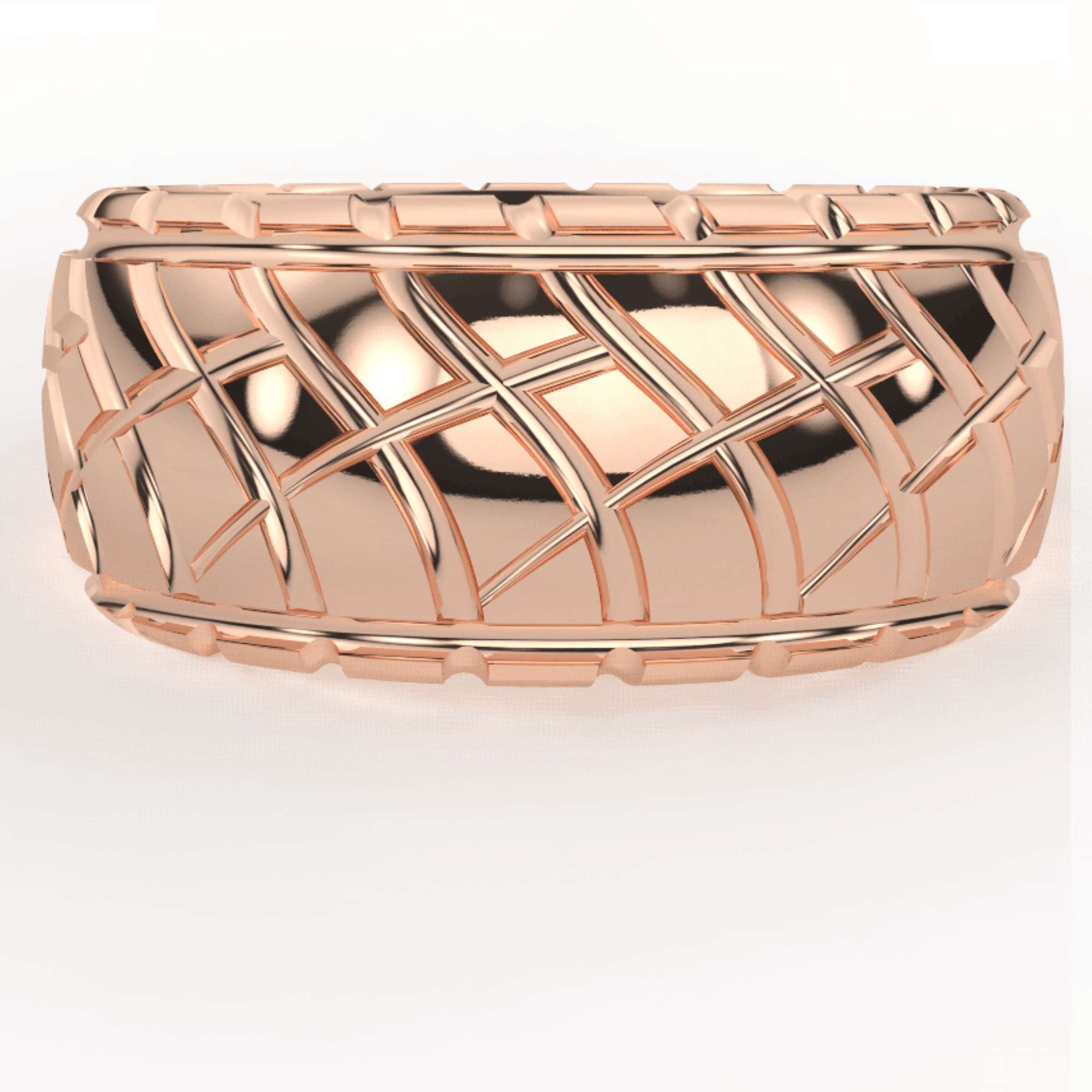 Sakcon Jewelers Ring 14k Rose Gold Car Tire Ring 10mm Wide | Race car jewelry | tire wedding band |